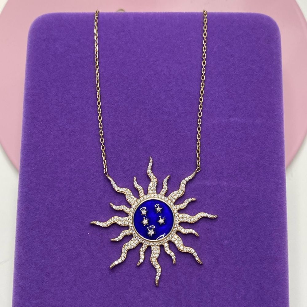 💛 925 Gold Plated Designer Sun & Stars CZ Necklace